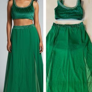 The Line up solo dance custom costume kelly green 2 piece maxi skirt leotard 10